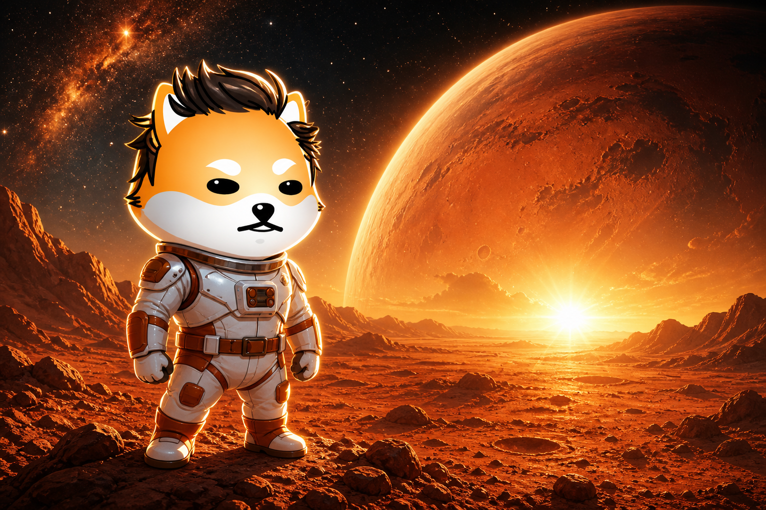 Mars Doge in a space suit on Mars