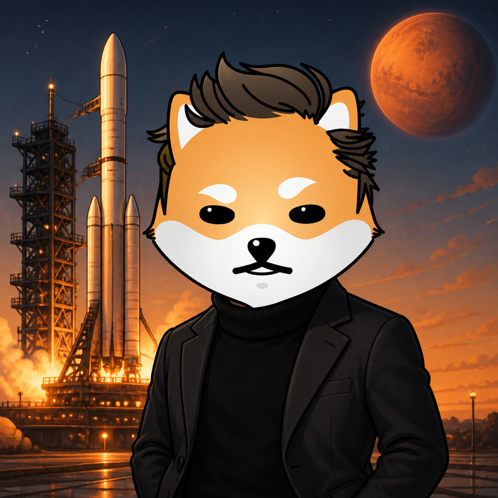 Mars Doge as Elon at a rocket launch